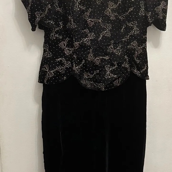 SCOTT MCCLINTOCK black and gold velvet bow print  vintage dress Sz 12p deadstock - Picture 8 of 8